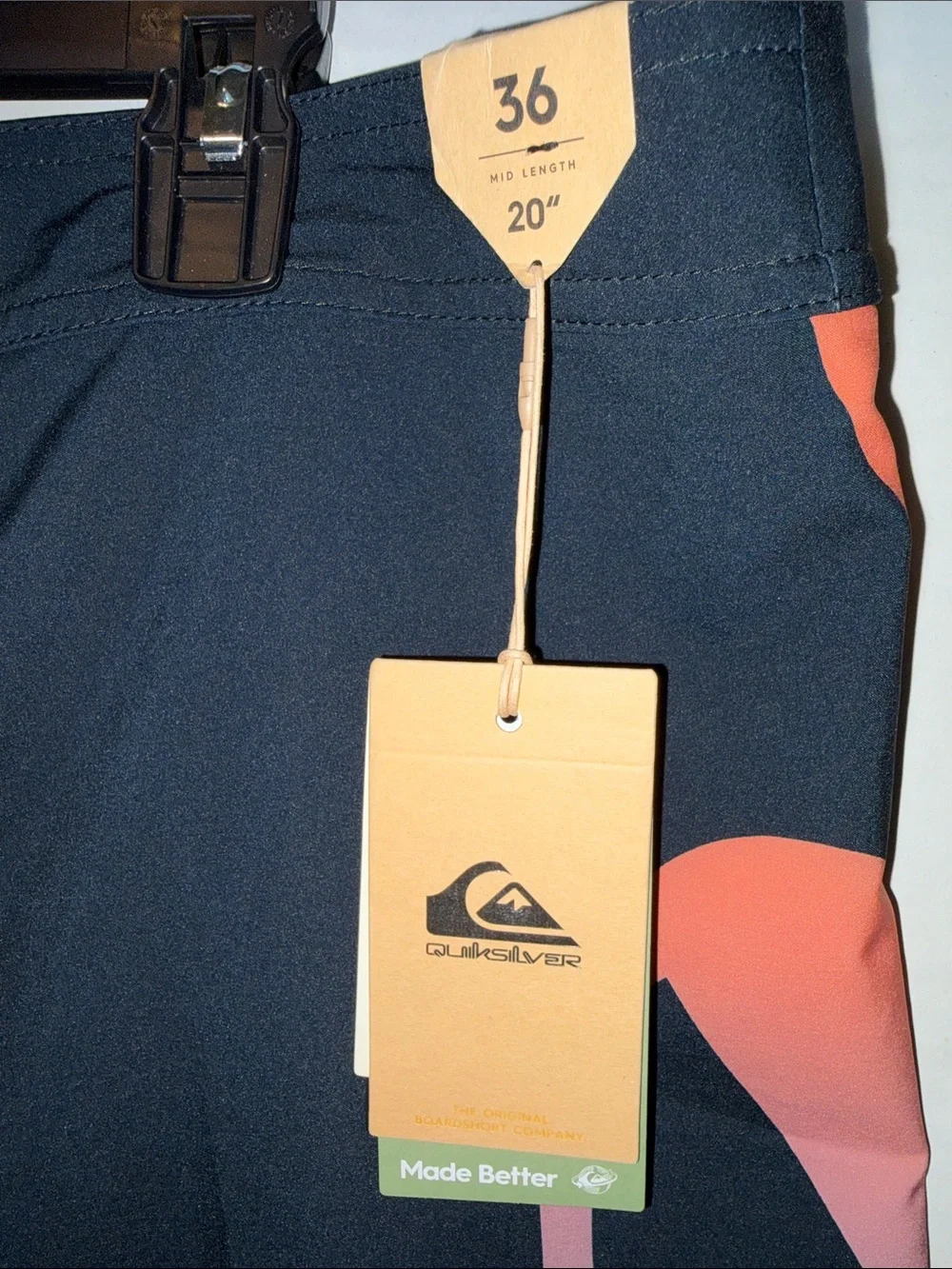 Quiksilver Men’s Black Boardshorts with Coral-to-Teal Gradient Panels